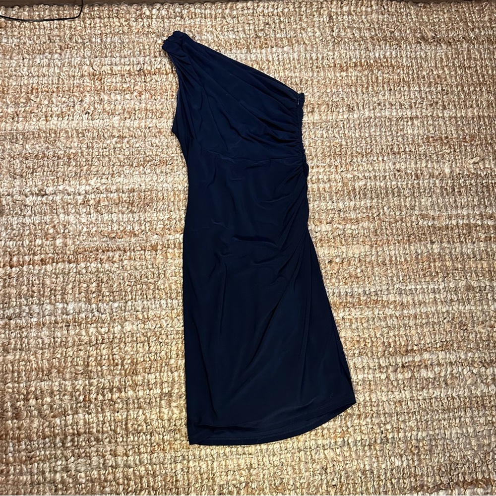 BETSY & ADAM one shoulder navy blue dress